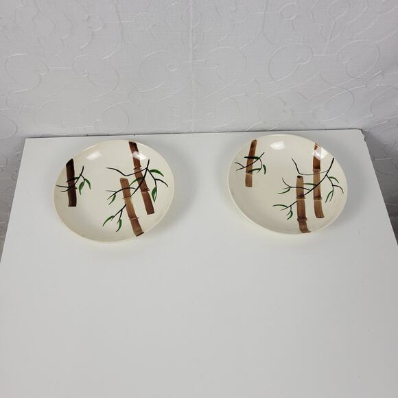 Vintage American Heritage Hand Painted Bamboo Salad China Plates Set of 2 - Picture 10 of 12